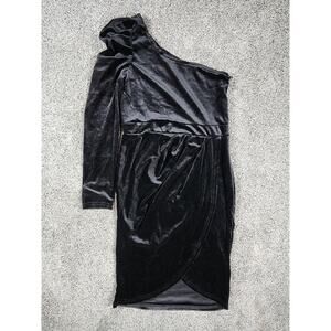 Ruched One Shoulder Puff Long Sleeve Velvet Bodycon Dress Womens Size Medium